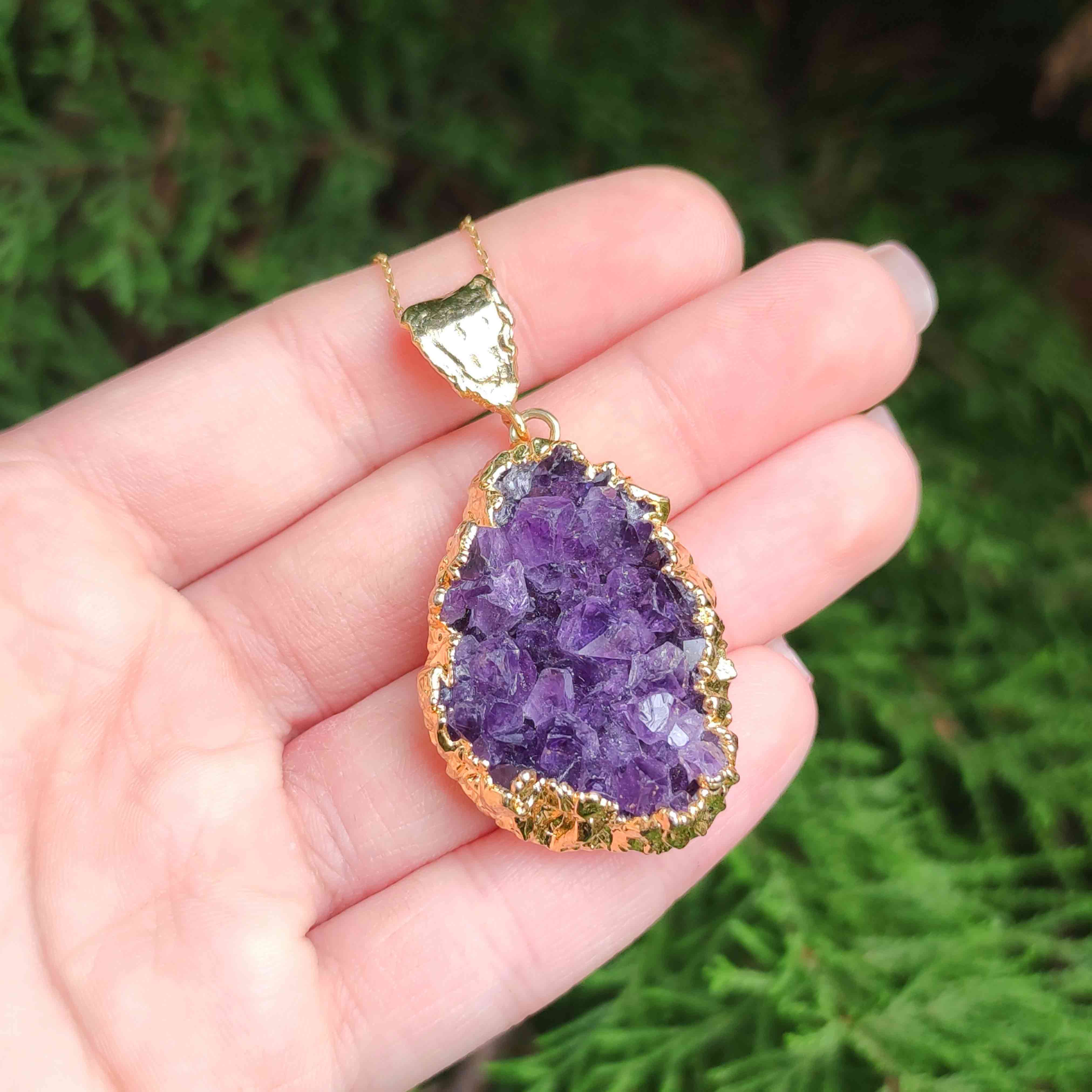 Amethyst 2024 Geode and moonstone crystal Necklace